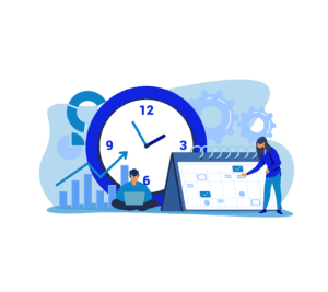 Illustration of people with a clock and calendar