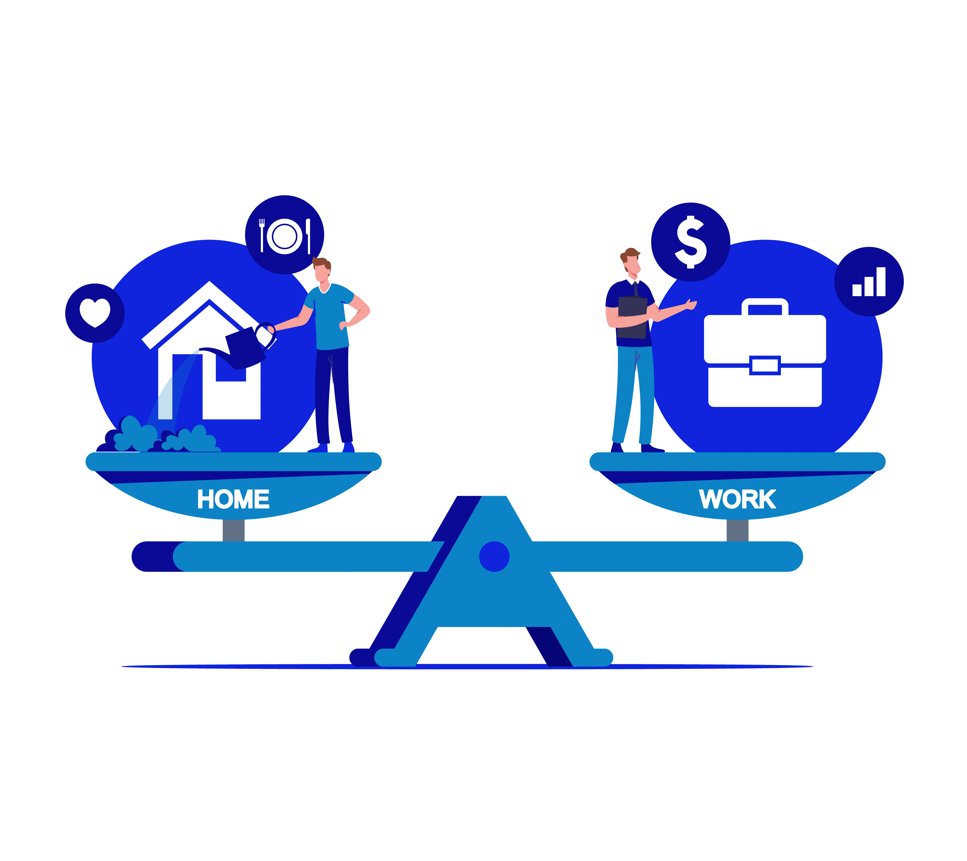 Illustration of person thinking of home and work