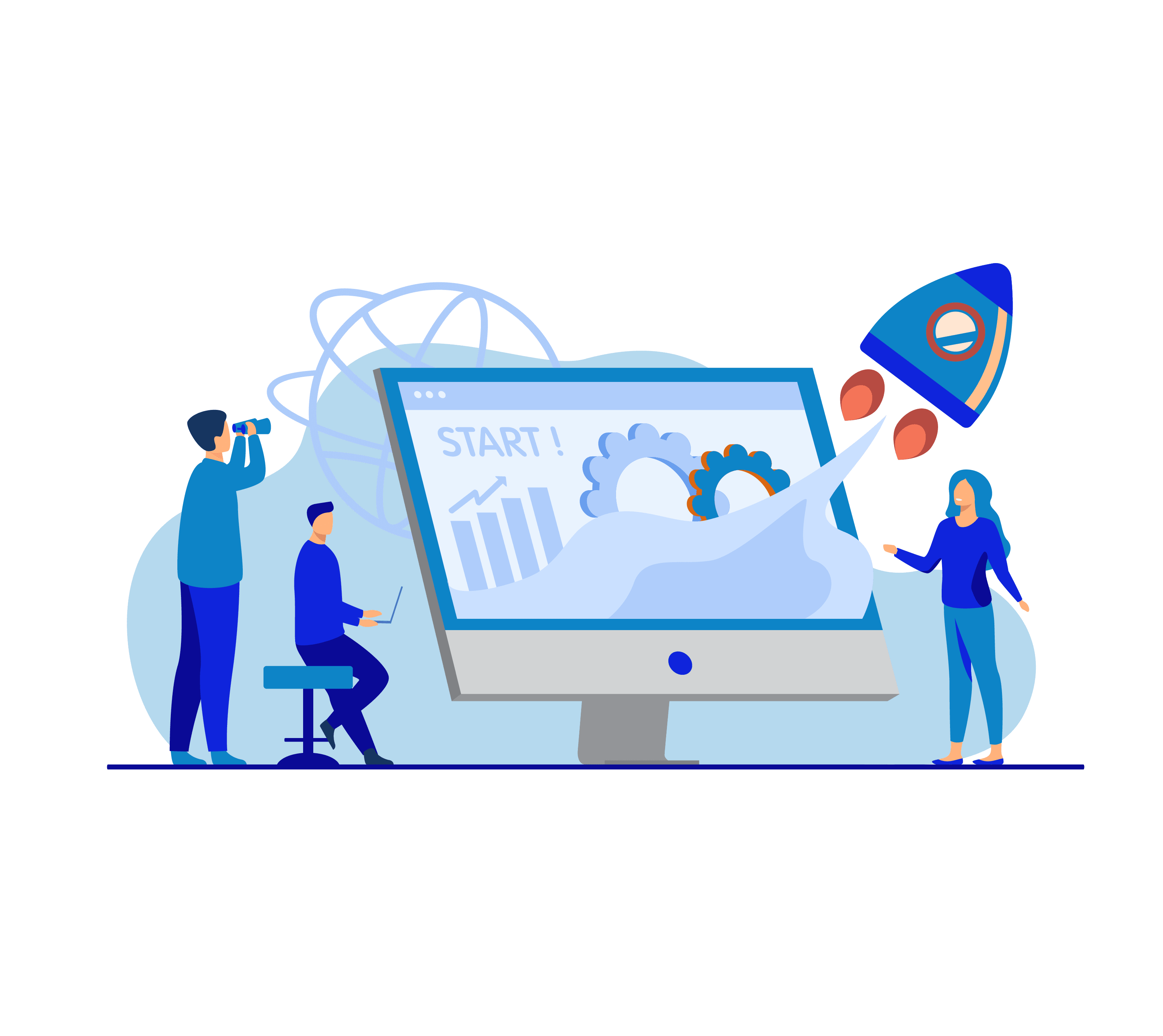 Illustration of people at a computer