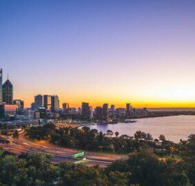 Perth skyline at sunset